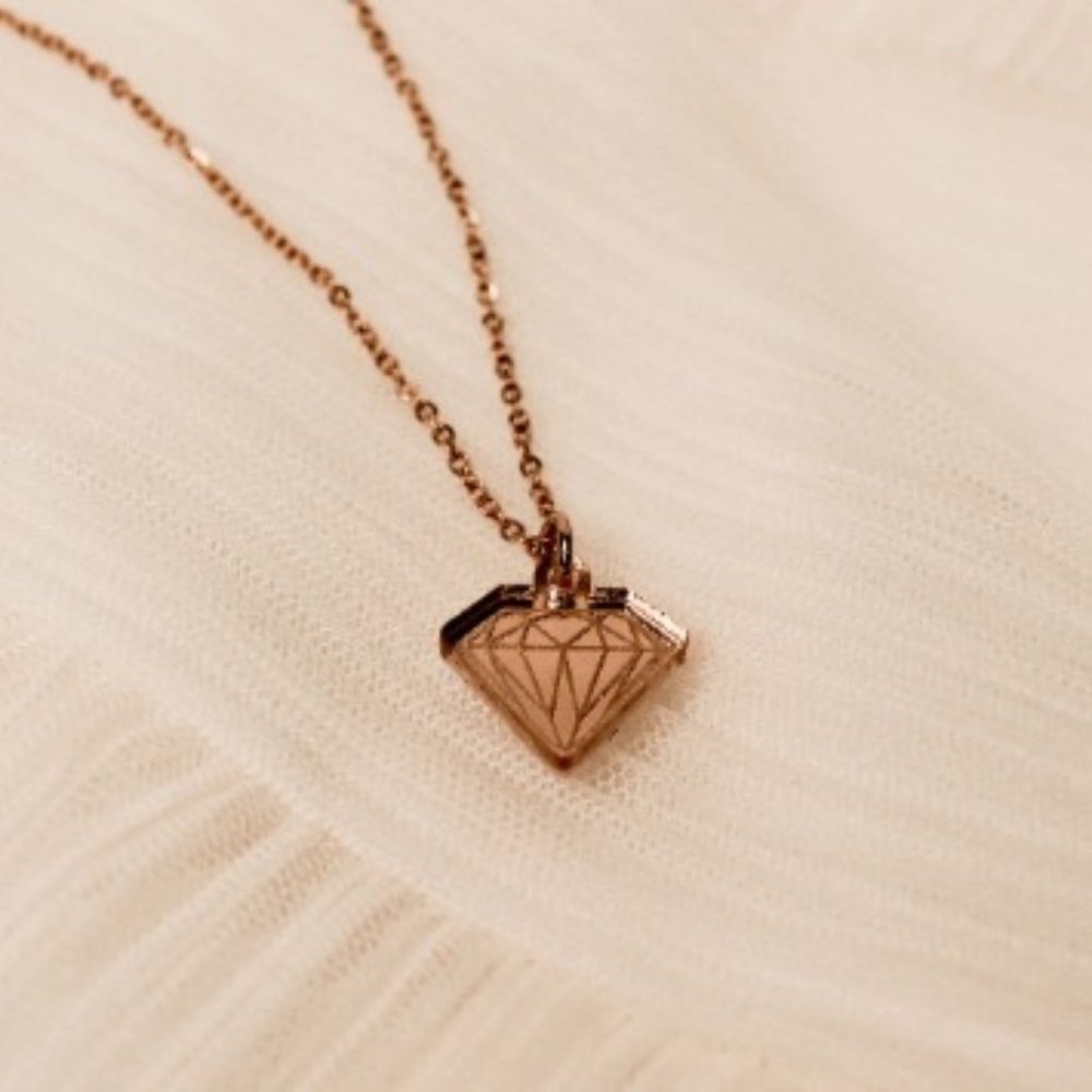 Diamond Necklace Rose Gold Acrylic Pendant with 18 inch Rose Gold Chain.